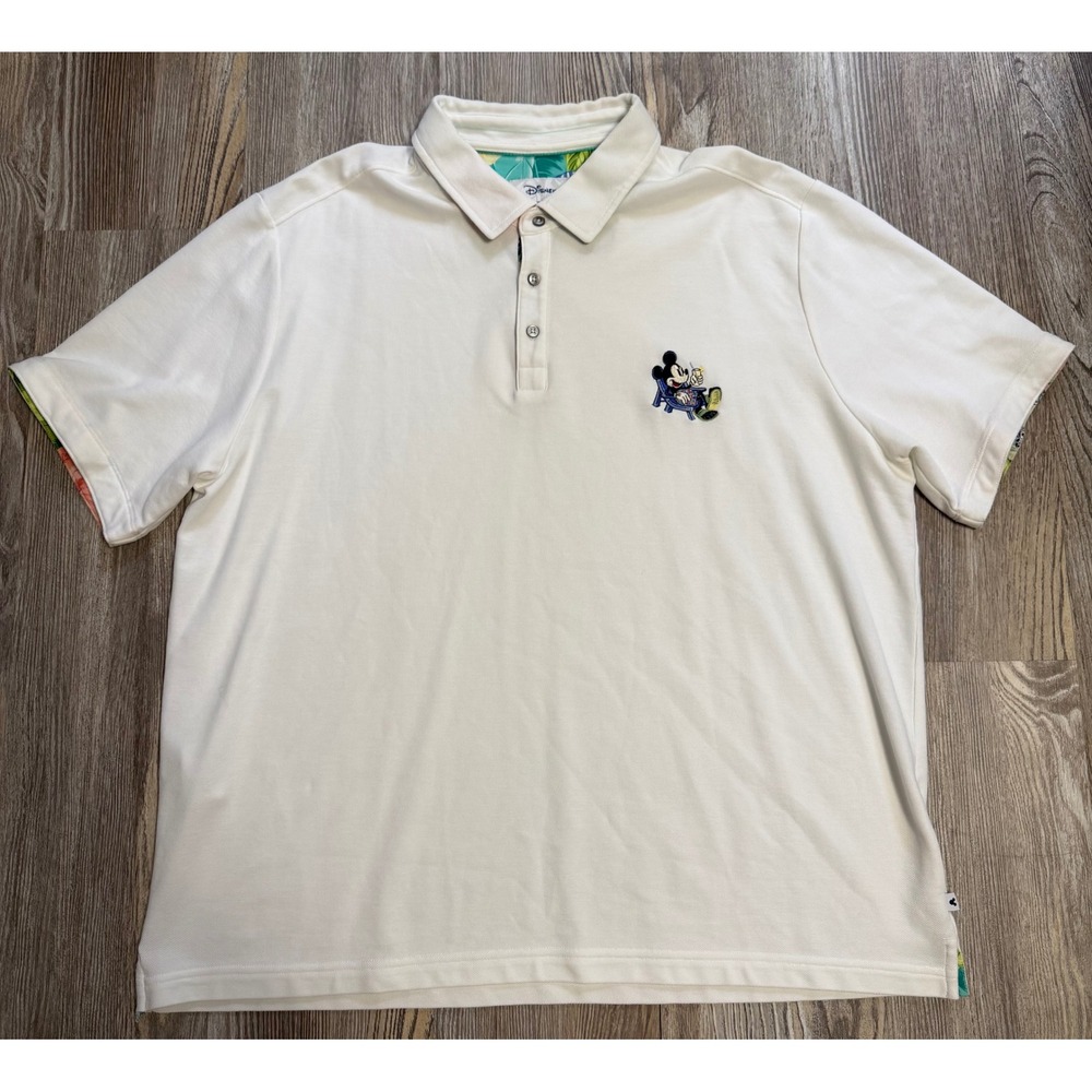 Disney Tommy Bahama Mens XXL White Mickey Mouse Beach Polo Shirt Supima Cotton